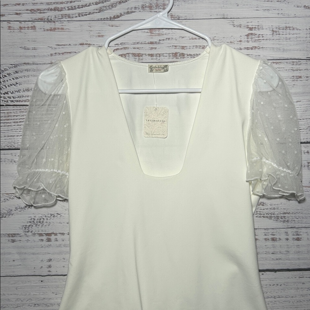 Intimately Free People Bare & Square Bodysuit Sheer Polka Dot Sleeves Ivory NWT - Picture 9 of 16